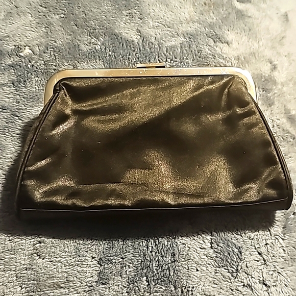 The Gap Black Satin & Silver Sequin Clutch, Push-n-Pull Silvertone Clasp Closure - Picture 2 of 8